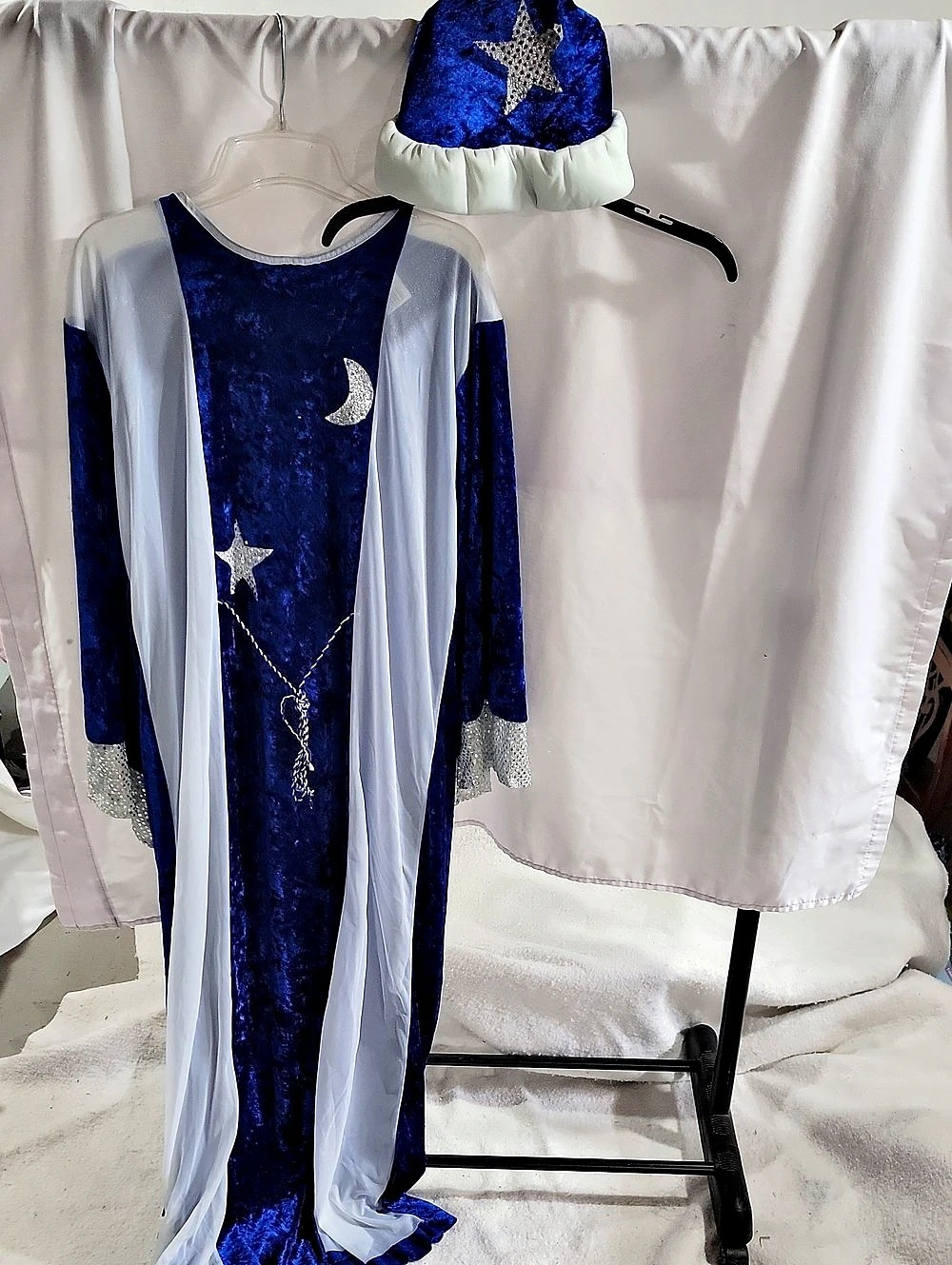 Womens Blue & White Star Wizard Costume Set One Size Polyester